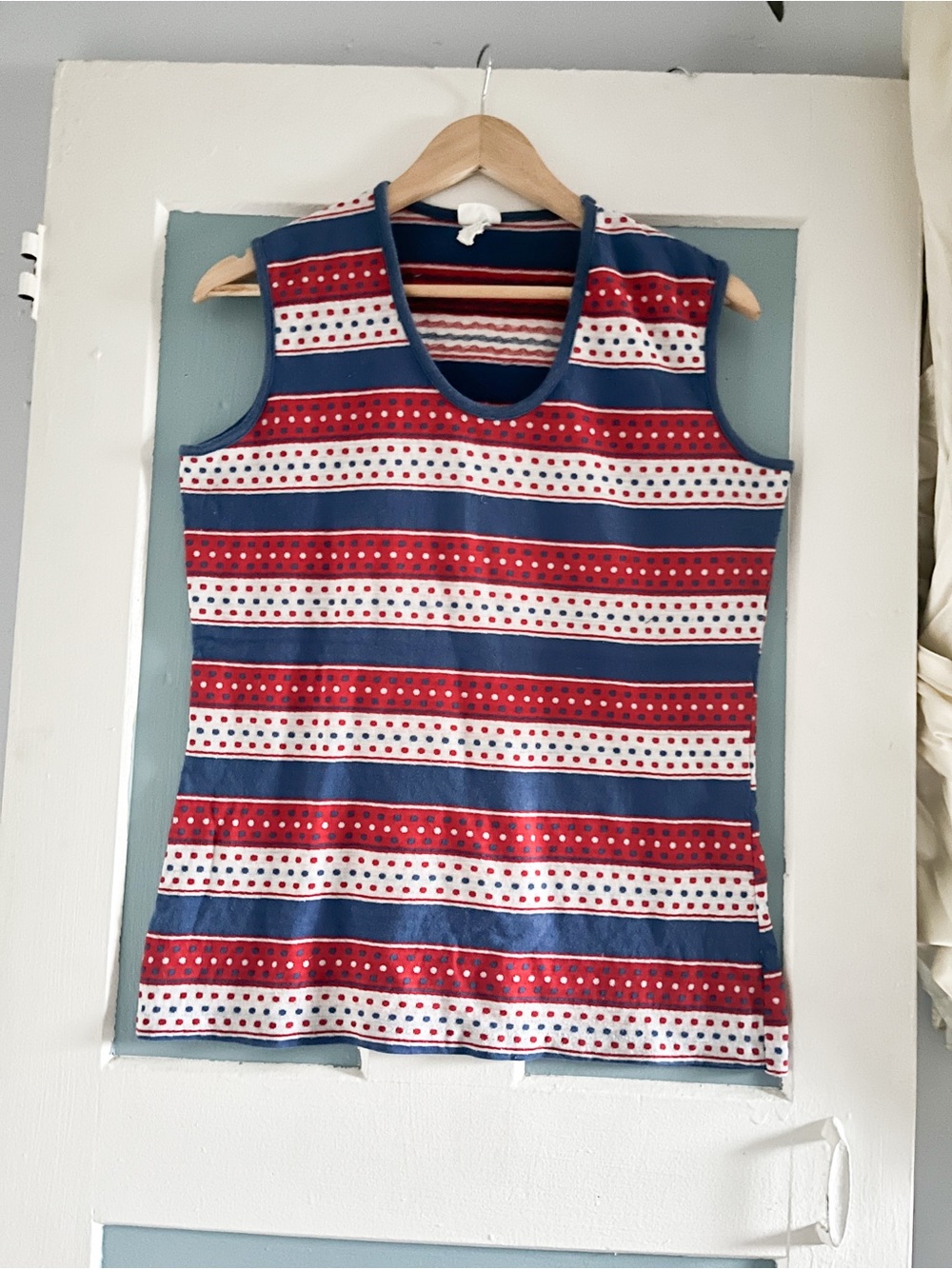 1970s Vintage Sears Red, White and Blue Vintage Striped Sleeveless Top